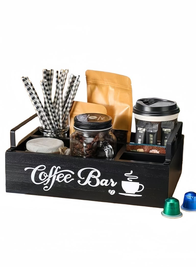 Arabest Coffee Bar Accessories Organizer Countertop, Wood Coffee Station Organizer with Handle, K Cup Storage Basket Coffee Pod Holders , Farmhouse Coffee Condiment Organizer for Coffee Bar Deco, coffee container, Organization Storage Set - Image 1