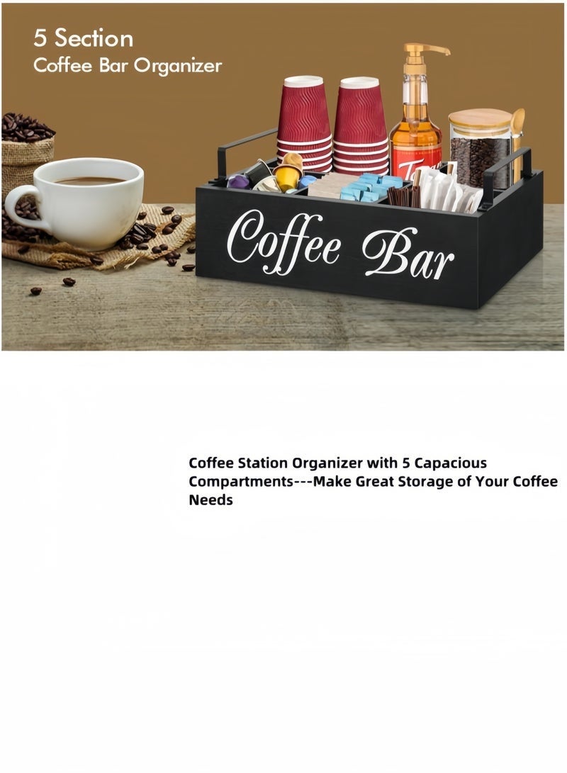 Arabest Coffee Bar Accessories Organizer Countertop, Wood Coffee Station Organizer with Handle, K Cup Storage Basket Coffee Pod Holders , Farmhouse Coffee Condiment Organizer for Coffee Bar Deco, coffee container, Organization Storage Set - Image 3