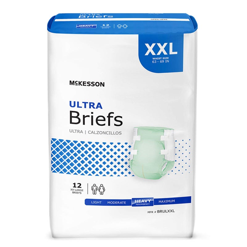 McKesson Ultra Briefs 48 Count XXL 6369 in Incontinence Adult Diapers with Tabs Heavy Absorbency Unisex Disposable Elastic Leg Gathers and Contoured Fit for Men and Women