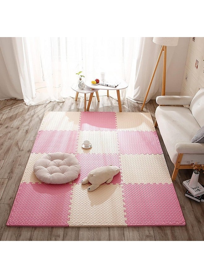 سيجناترون أرضيات سيجناترون المتشابكة || سجادة لعب متشابكة للأطفال || سجادة أرضية للمتاجر || سجادة أرضية للمطبخ || سجادة للحيوانات الأليفة || سمك ١٢ مم (٤ بلاطات - ١٦ قدمًا مربعًا، وردي - أبيض) - Image 1