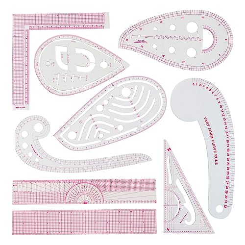 HLZC Fashion Clear Metric Sewing Ruler Set, French Curve Pattern Ruler Kit for Beginners Tailors Designers (A-9-Piece Set) - Image 1