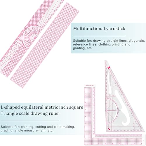 HLZC Fashion Clear Metric Sewing Ruler Set, French Curve Pattern Ruler Kit for Beginners Tailors Designers (A-9-Piece Set) - Image 5