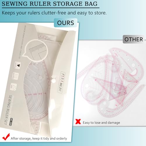 HLZC Fashion Clear Metric Sewing Ruler Set, French Curve Pattern Ruler Kit for Beginners Tailors Designers (A-9-Piece Set) - Image 3