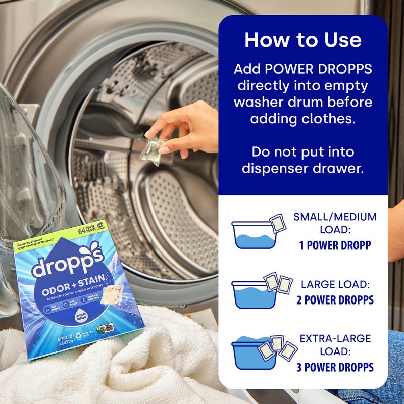 Dropps Odor & Stain Laundry Detergent Pods, Crisp Breeze (64 Count) - Powerful Laundry Pods | Complete Clean Laundry Soap | Fights Odors & Stains | Clean Ingredients | Plastic Free Packaging - Image 4