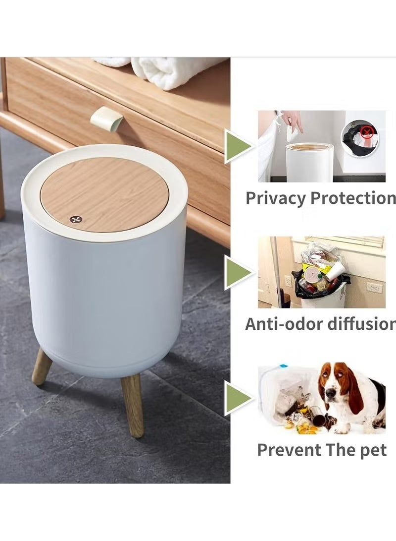 Trash Can with Push Top Lid, Modern Plastic Waste Bin for Kitchen, Bathroom, Bedroom, Living Room, Office, Outdoor, Dog Resistant, Wood Push Top - Garbage Can - Round Waste Bin - Garbage Can for Chalets, Villas, Houses - Push Top Lid Trash Can - Waste Bin for Bathroom, Bedroom, Master, Hall, Kitchen -garbage bin - Image 4