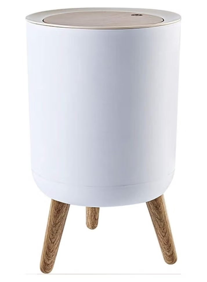 Trash Can with Push Top Lid, Modern Plastic Waste Bin for Kitchen, Bathroom, Bedroom, Living Room, Office, Outdoor, Dog Resistant, Wood Push Top - Garbage Can - Round Waste Bin - Garbage Can for Chalets, Villas, Houses - Push Top Lid Trash Can - Waste Bin for Bathroom, Bedroom, Master, Hall, Kitchen -garbage bin - Image 1