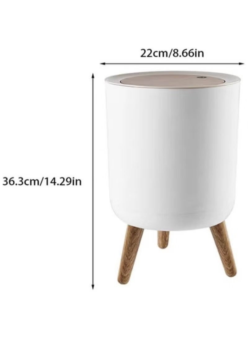 Trash Can with Push Top Lid, Modern Plastic Waste Bin for Kitchen, Bathroom, Bedroom, Living Room, Office, Outdoor, Dog Resistant, Wood Push Top - Garbage Can - Round Waste Bin - Garbage Can for Chalets, Villas, Houses - Push Top Lid Trash Can - Waste Bin for Bathroom, Bedroom, Master, Hall, Kitchen -garbage bin - Image 2
