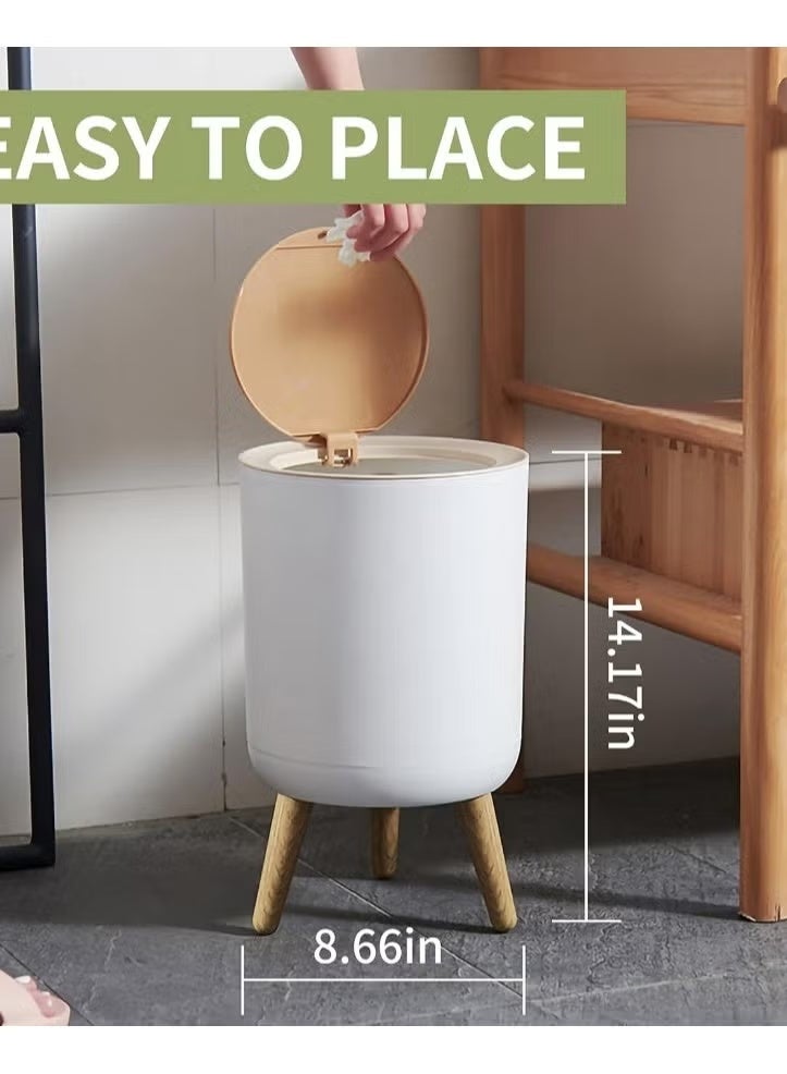 Trash Can with Push Top Lid, Modern Plastic Waste Bin for Kitchen, Bathroom, Bedroom, Living Room, Office, Outdoor, Dog Resistant, Wood Push Top - Garbage Can - Round Waste Bin - Garbage Can for Chalets, Villas, Houses - Push Top Lid Trash Can - Waste Bin for Bathroom, Bedroom, Master, Hall, Kitchen -garbage bin - Image 5