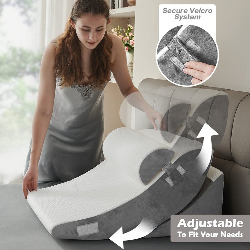 Ganaver 4pcs Orthopedic Bed Wedge Pillow Set Post Surgery Relaxing Back Adjustable Head Support Cushion Triangle Memory Foam Pillow for Acid Reflux Sleeping Reading Leg Elevation Snoring - Image 5