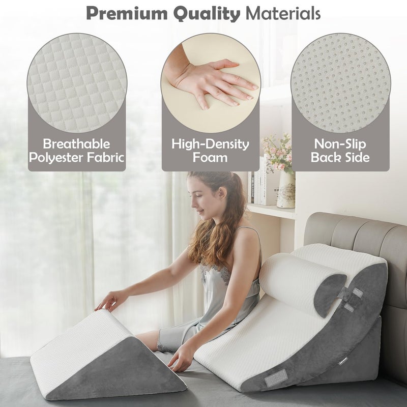 Ganaver 4pcs Orthopedic Bed Wedge Pillow Set Post Surgery Relaxing Back Adjustable Head Support Cushion Triangle Memory Foam Pillow for Acid Reflux Sleeping Reading Leg Elevation Snoring - Image 4