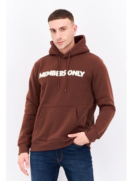 MEMBERS ONLY Men Hooded Long Sleeve Brand Logo Sweatshirt, Dark Brown  - Image 1