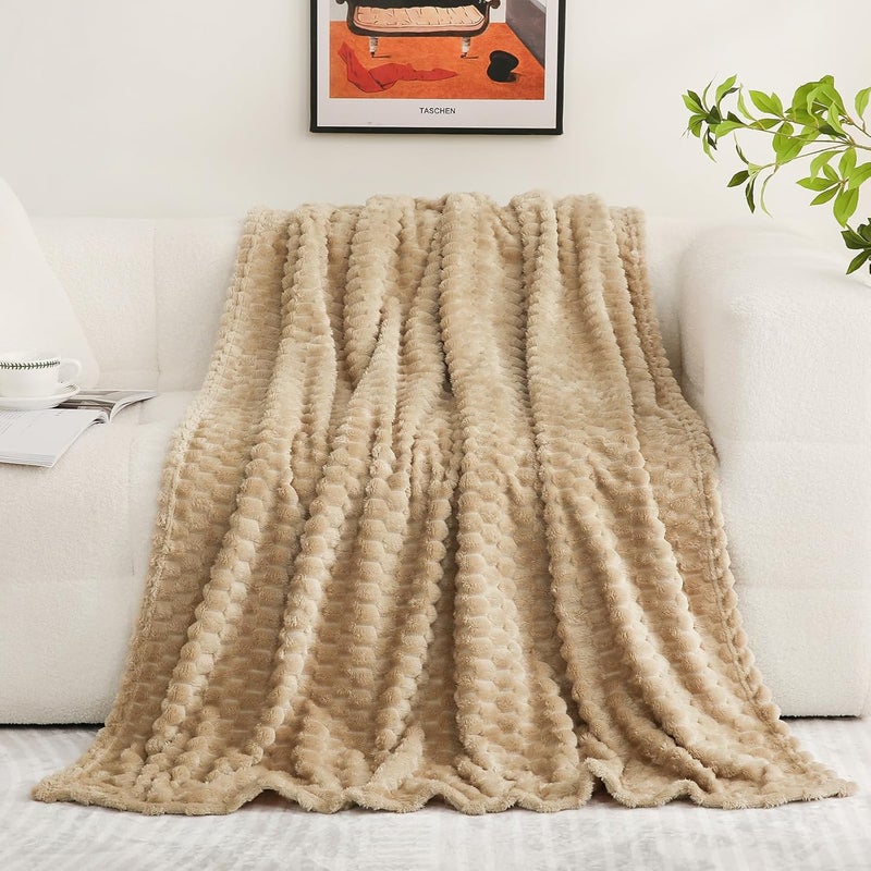 Khaki 3D Jacquard Flannel Blanket 60 x 80 inch Soft Skin Friendly Lightweight Sofa Blanket - Image 2