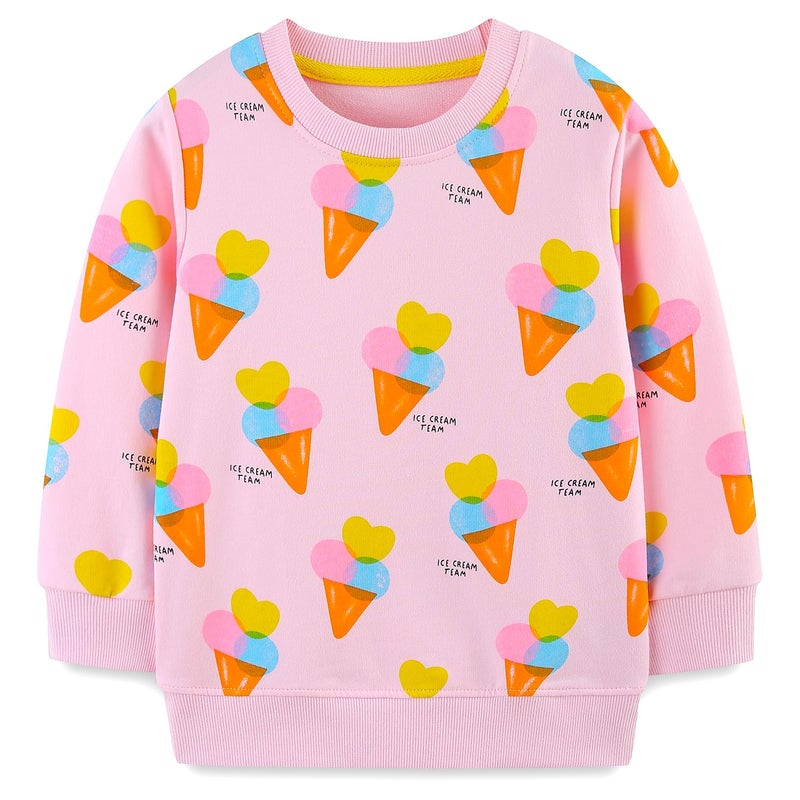 Bumeex Toddler Girl's Sweatshirts Clothes Outfits Cotton Cute Fall Winter Spring Long Sleeve Shirt Casual Fashion Crewneck Pullover Tops Clothing for Daily School Playwear Pink Ice Creams 3t - Image 1