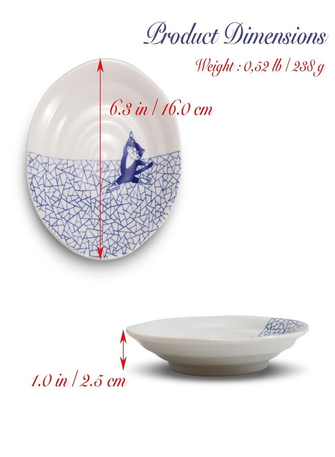COTONOHA Mino Ware Japanese Porcelain Small Plate Set, 5 Cat Motif Designs, 6.3 in Appetizer and Side Dish Plates, Made in Japan - Image 4