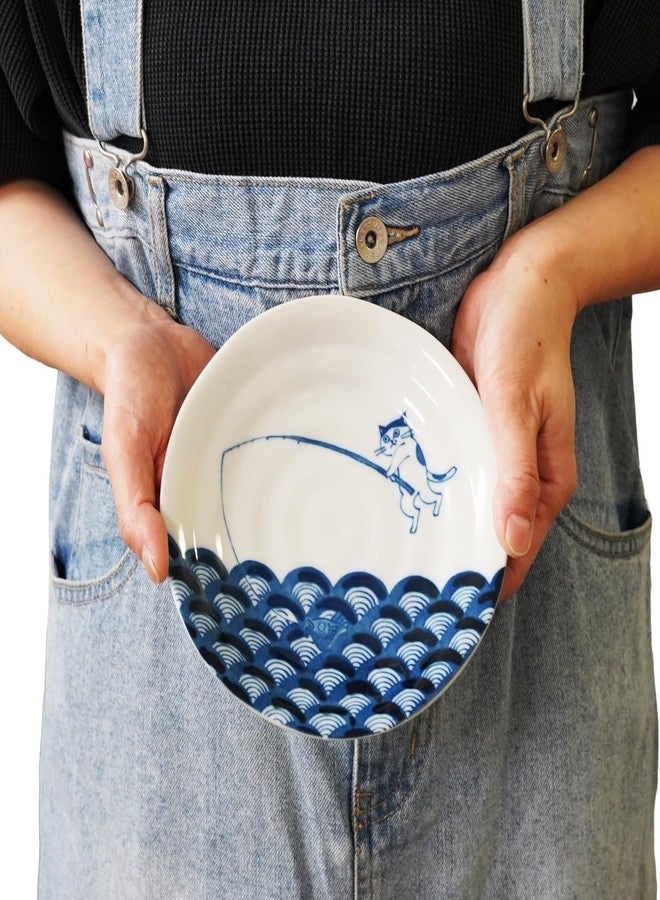 COTONOHA Mino Ware Japanese Porcelain Small Plate Set, 5 Cat Motif Designs, 6.3 in Appetizer and Side Dish Plates, Made in Japan - Image 2