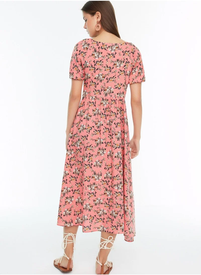 trendyol Plunge Neck Floral Print Dress