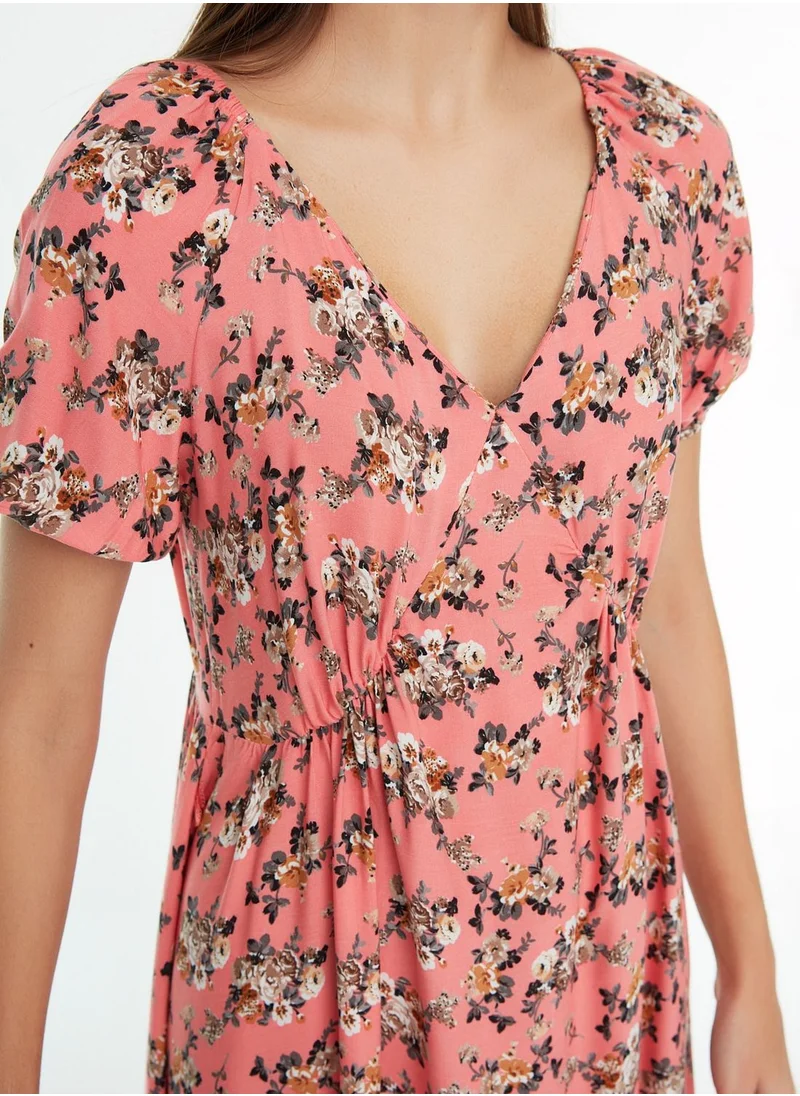 trendyol Plunge Neck Floral Print Dress
