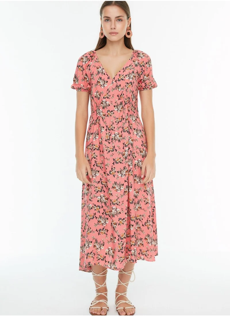 trendyol Plunge Neck Floral Print Dress