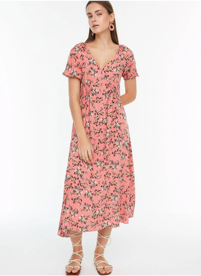 trendyol Plunge Neck Floral Print Dress