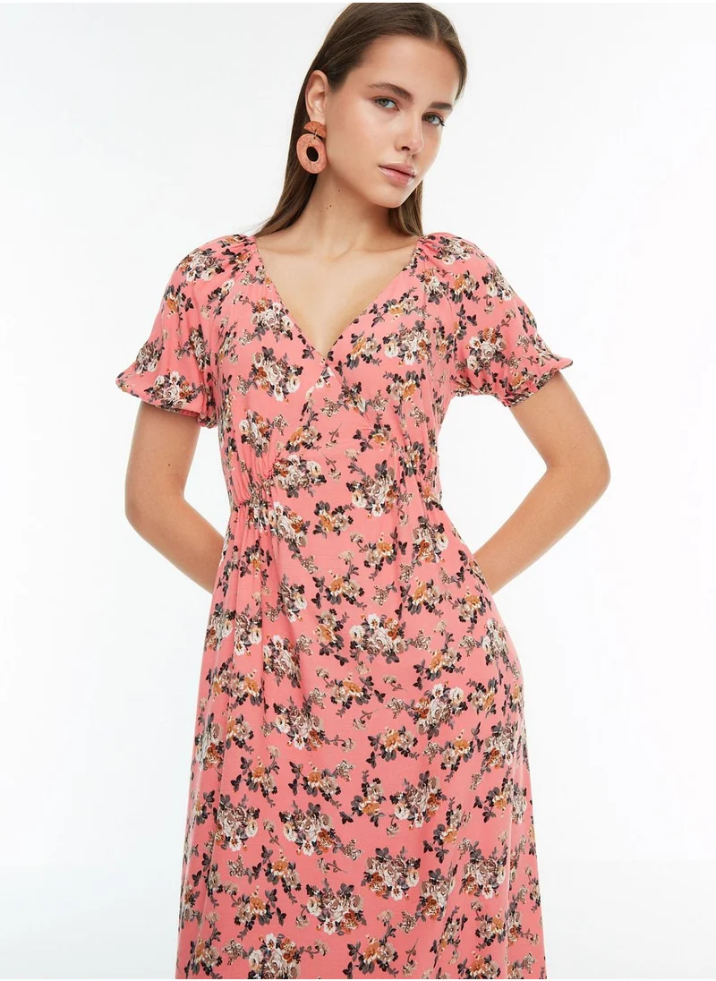 trendyol Plunge Neck Floral Print Dress