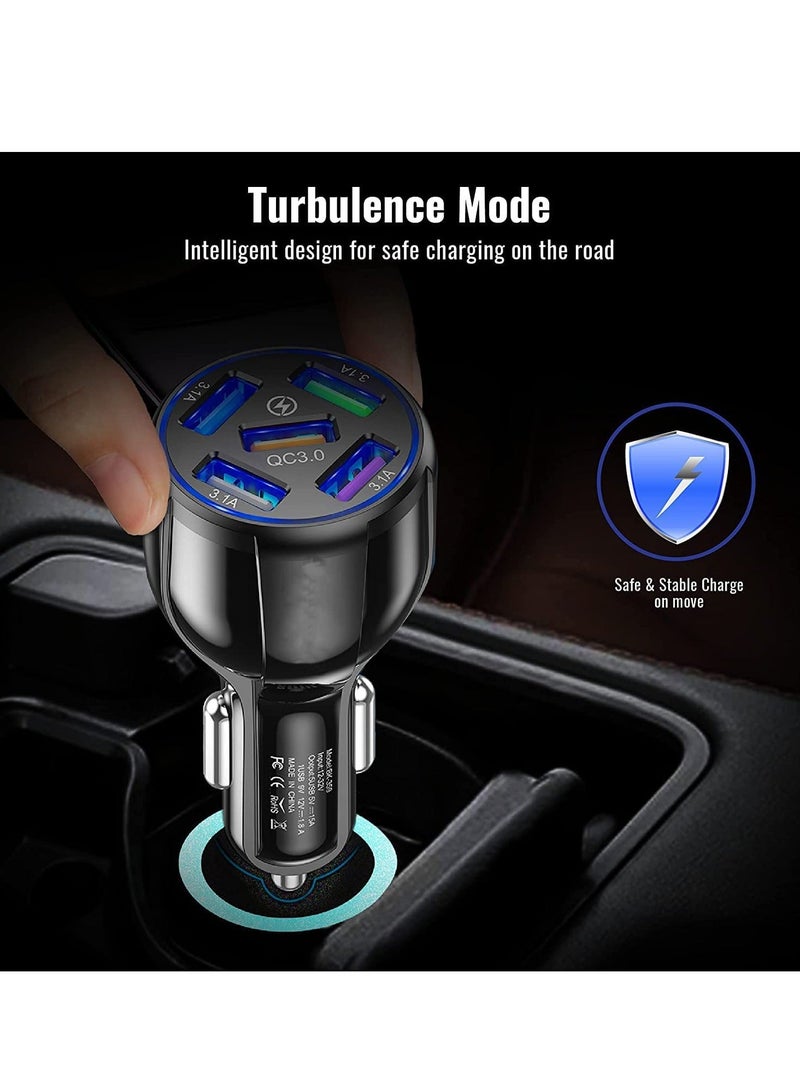 MUNTAQI USB Car Charger - Multi-Protection, Blue LED Light, 58W 5 Ports with Quick Charge 3.0 Cigarette Adapter Fast For Smart Phones, iPhones, Tablets, Power Banks, iOS and Android - Image 3