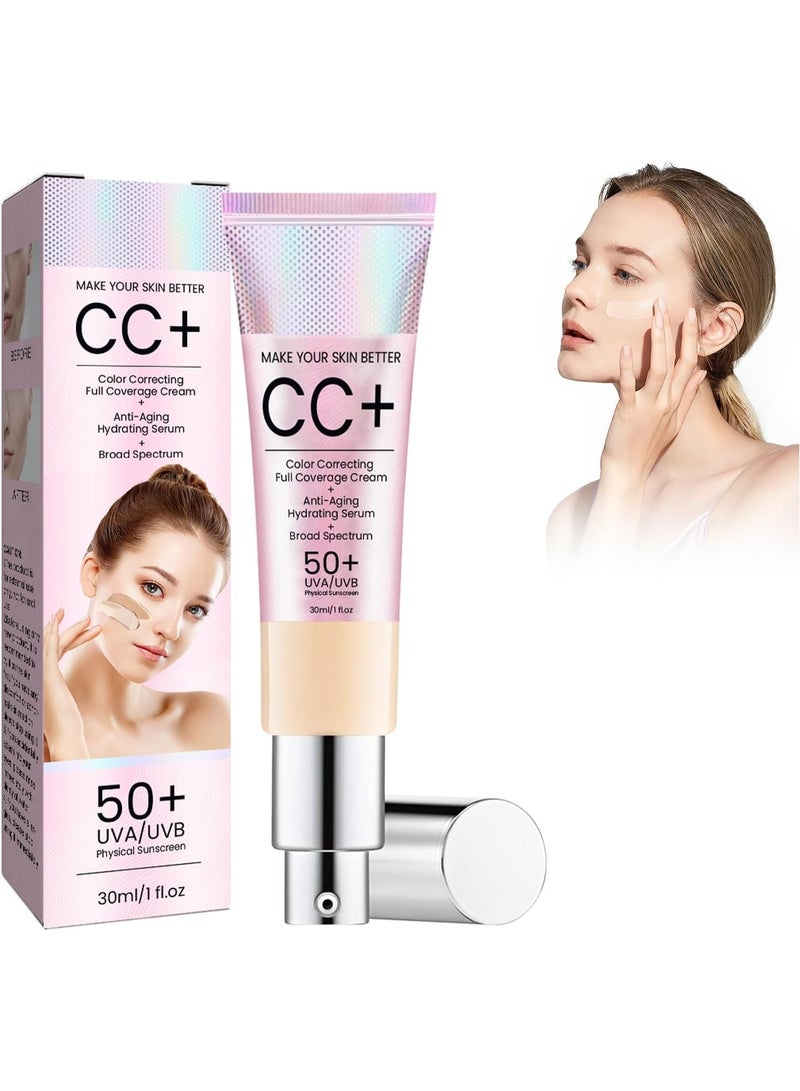 EELHOE Excefore Skin CC Cream with SPF 50+ - Skin Tone Correcting and Brightening Cream with Vitamins B5 and E, Full Coverage Foundation Makeup Color Corrector Even Skin Tone, (30ML) - Image 1