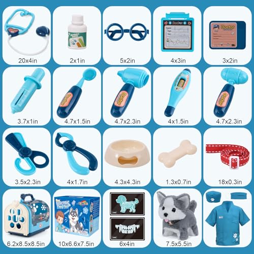 B Bascolor 22Pcs Dog Toys for Kids Vet Doctor KitWalking Barking Electronic Interactive Husky Dog ToyVeterinarian Playset for KidsPretend Play Birthday Gift Preschool Toy for Boys Toddlers 3 4 5 6 - Image 5