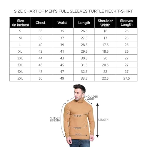 CHKOKKO Men’s Full Sleeve Cotton Turtle Neck T Shirt | Stylish Regular Fit Winter Wear | Soft Stretchy Fabric Casual Layering Outfit | Trendy Solid Tshirt for Men Brown L - Image 2