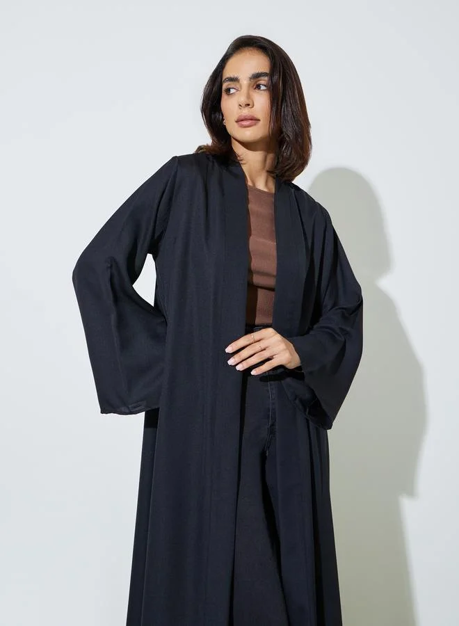 أميرة Black Solid Front Open Abaya