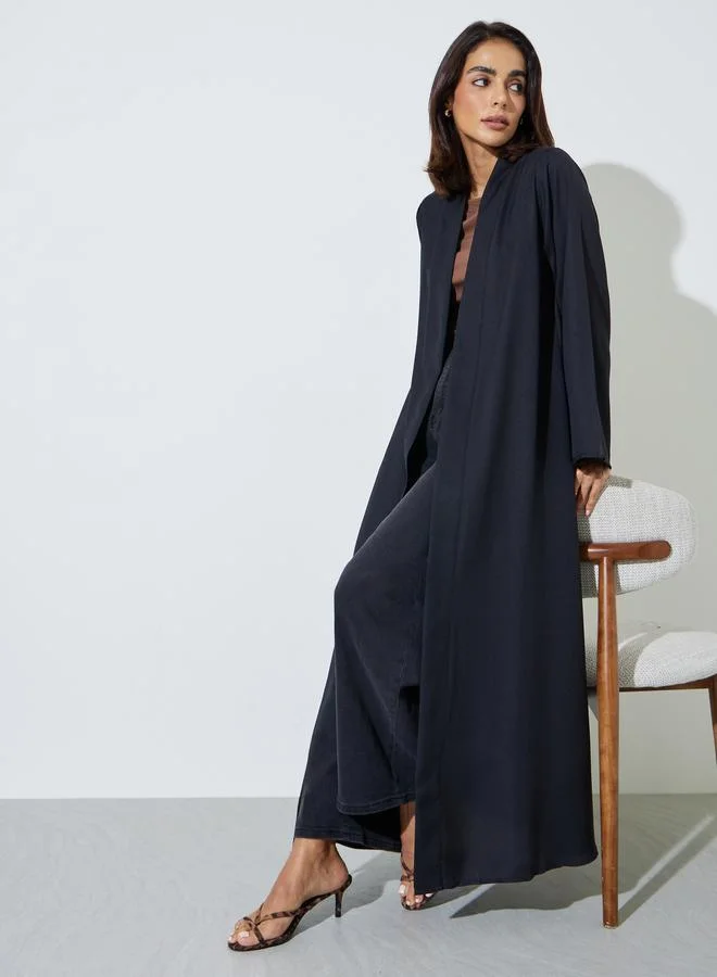 أميرة Black Solid Front Open Abaya