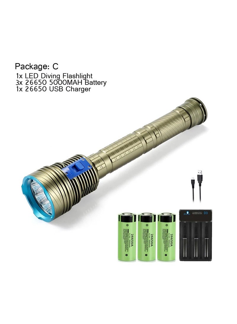 Scuba Flashlight Professional Underwater Diving IPX68 Waterproof Torch 9 LED Light For Caving Snorkeling Spearfishing Lamp(White Light) - Image 5