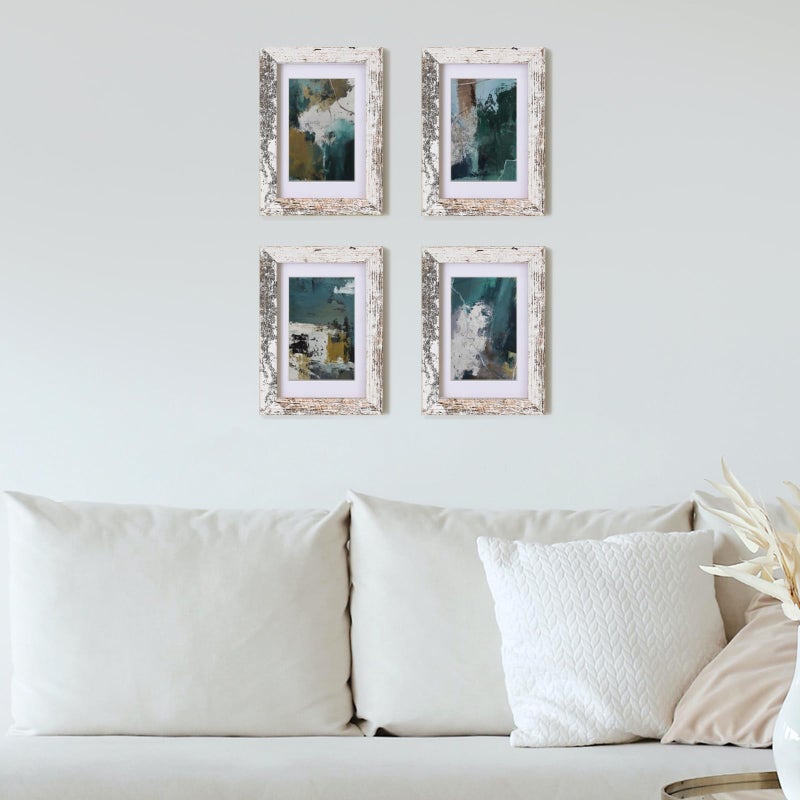 Egofine Egofine 4x6 Picture Frame 4 Pack Made of Solid Wood with Plexiglass  Display Pictures 3.5x5 with Mat or 4x6 Without Mat for Tabletop and Wall Mounting  Rustic White  - Image 5