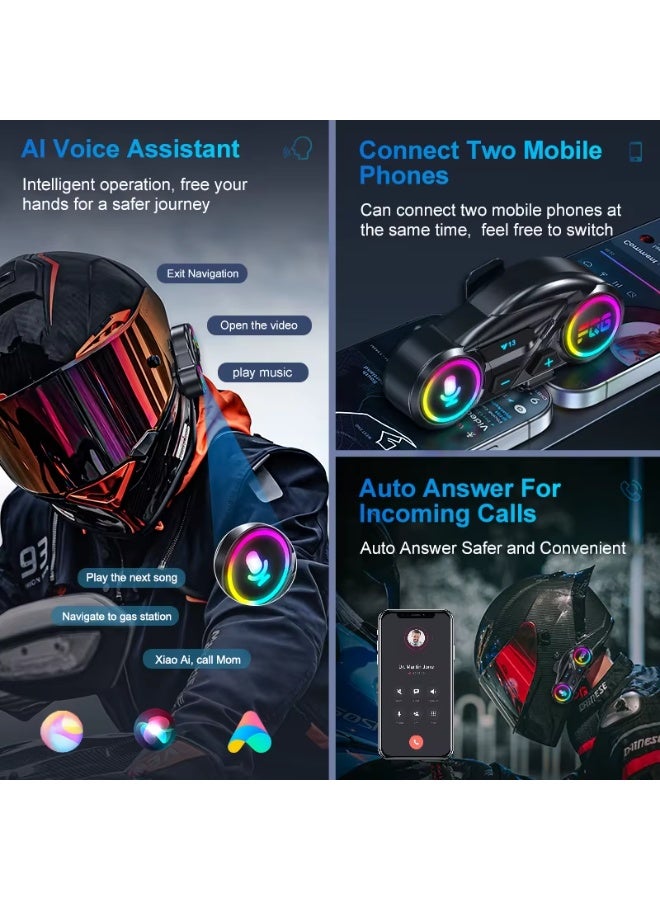Accessomart Motorcycle Helmet Bluetooth Headset (Model Y13) — RGB Light, FM Radio, IPX6 Rain Resistant, 20H Playtime, Hard Mic for Full & Half Helmets - Image 4