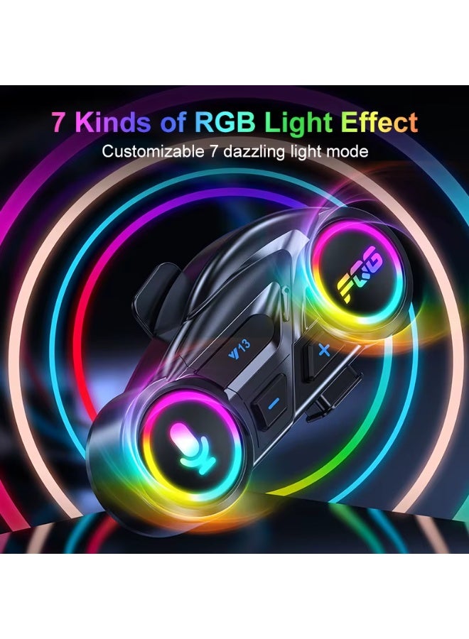 Accessomart Motorcycle Helmet Bluetooth Headset (Model Y13) — RGB Light, FM Radio, IPX6 Rain Resistant, 20H Playtime, Hard Mic for Full & Half Helmets - Image 3