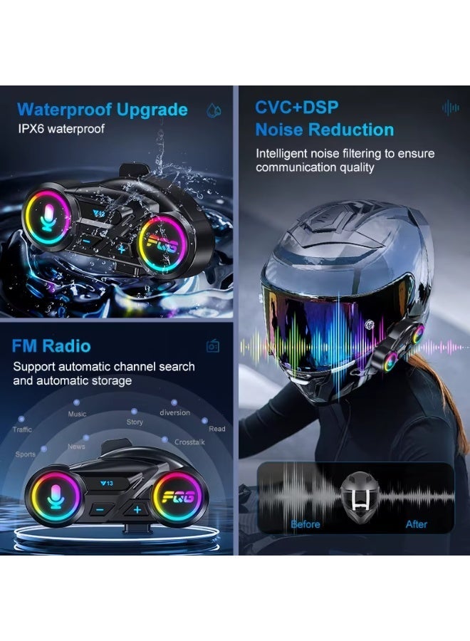 Accessomart Motorcycle Helmet Bluetooth Headset (Model Y13) — RGB Light, FM Radio, IPX6 Rain Resistant, 20H Playtime, Hard Mic for Full & Half Helmets - Image 2
