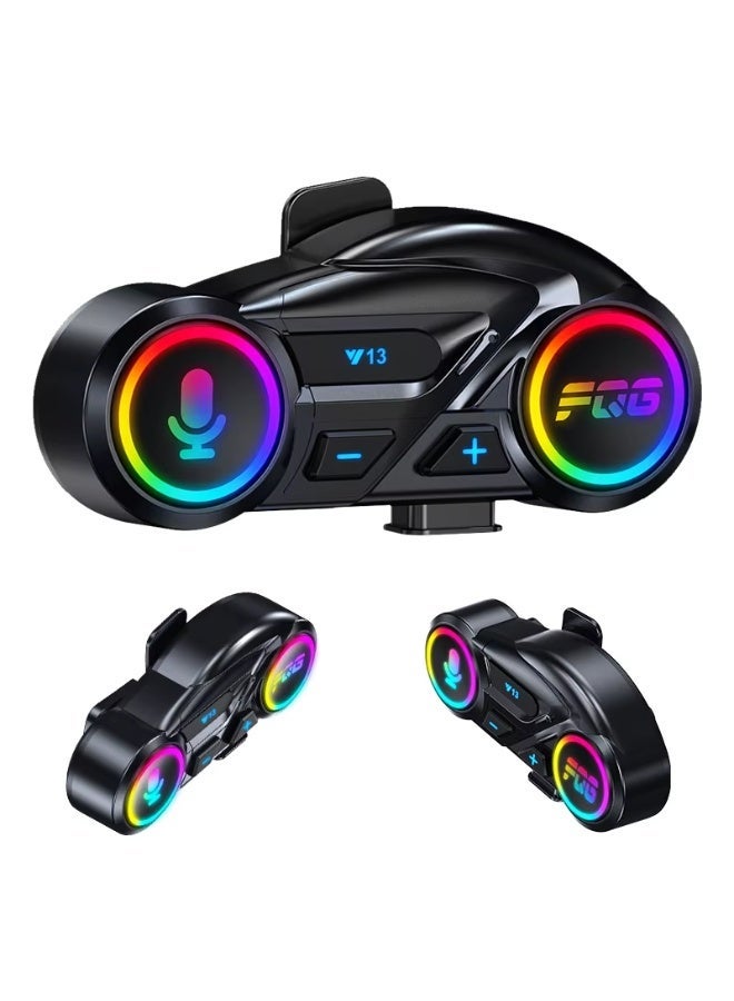 Accessomart Motorcycle Helmet Bluetooth Headset (Model Y13) — RGB Light, FM Radio, IPX6 Rain Resistant, 20H Playtime, Hard Mic for Full & Half Helmets - Image 1