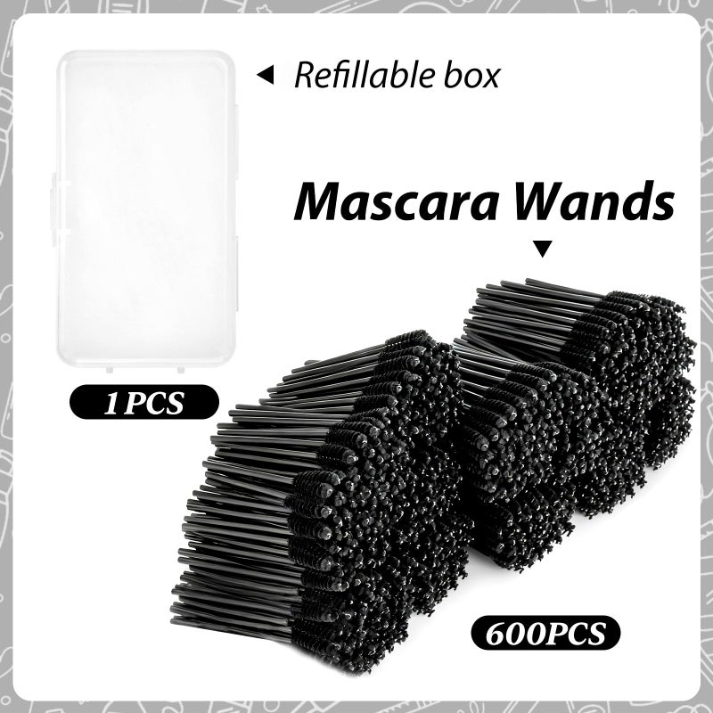 EWVVSS 600-Pcs Mascara Wands Disposable Eyelash Brush with Container Spoolies for Eyebrows Extensions(Black) - Image 2