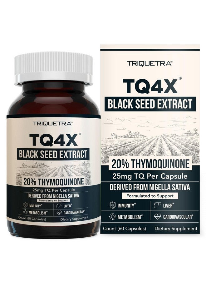 Triquetra Health 20% Thymoquinone Black Seed Oil Extract Capsules - TQ-Advanced 4X®: Potent Thymoquinone Concentration Available Concentrate from Nigella Sativa, Raw Form, Vegan, Glass Bottle (25 mg - 60 Capsules)  - Image 1