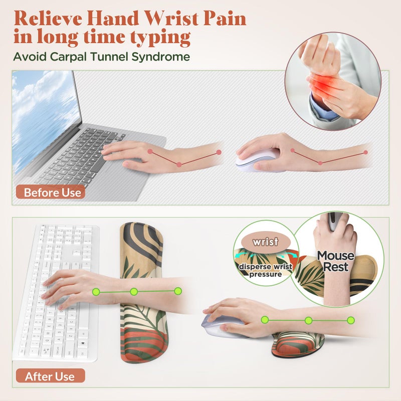 Gimars Enlarge Silky and Superfine Fabric Gel Memory Foam Keyboard Wrist Rest Set, Ergonomic Keyboard Mouse Wrist Support for Typing Pain Relief, Comfort for Office, Gaming, Computer-Morandi Orange - Image 4