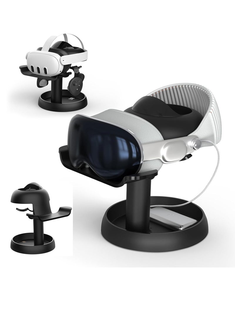 حامل سماعة الواقع الافتراضي العالمي - متوافق مع Quest 3 وQuest 2 وPico 4 وVision Pro وPSVR 2، قاعدة دائرية ثابتة، سهولة التركيب، مثالي للتخزين - Image 1