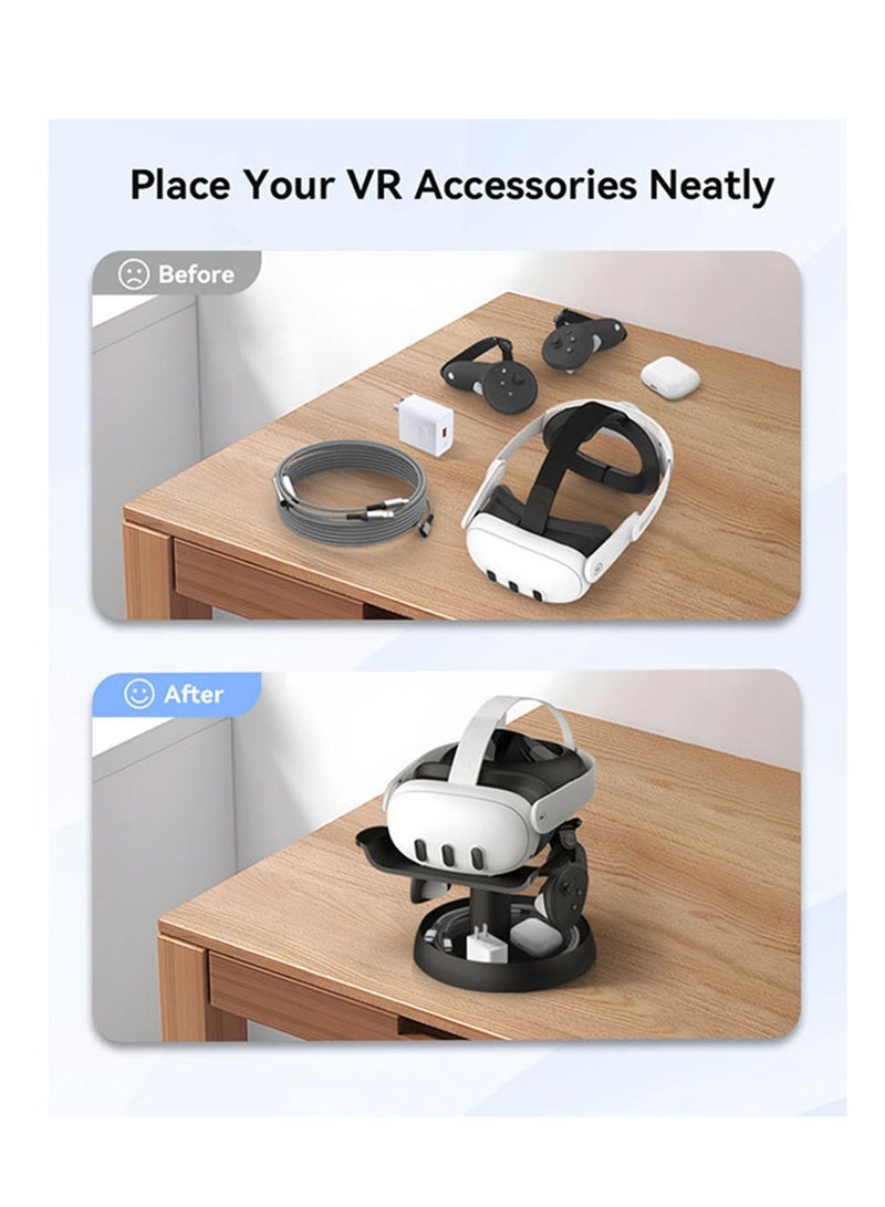 حامل سماعة الواقع الافتراضي العالمي - متوافق مع Quest 3 وQuest 2 وPico 4 وVision Pro وPSVR 2، قاعدة دائرية ثابتة، سهولة التركيب، مثالي للتخزين - Image 4