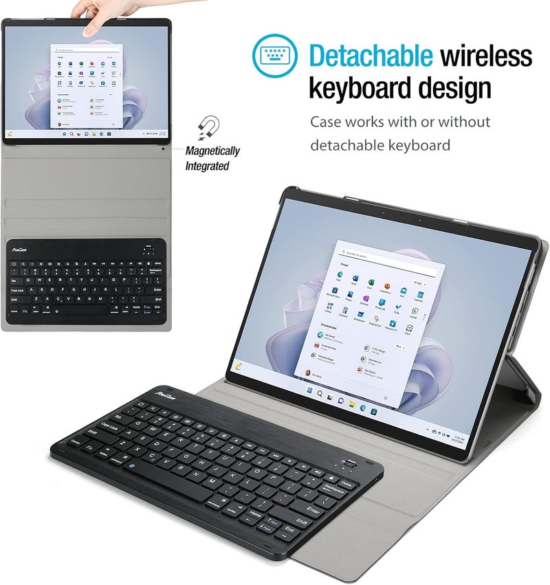 Procases Keyboard Case For Surface Pro 9 (2022) / Pro 8 (2021) 13" Tablet, Slim Light Smart Cover With Magnetically Detachable Wireless Keyboard -Black - Image 2