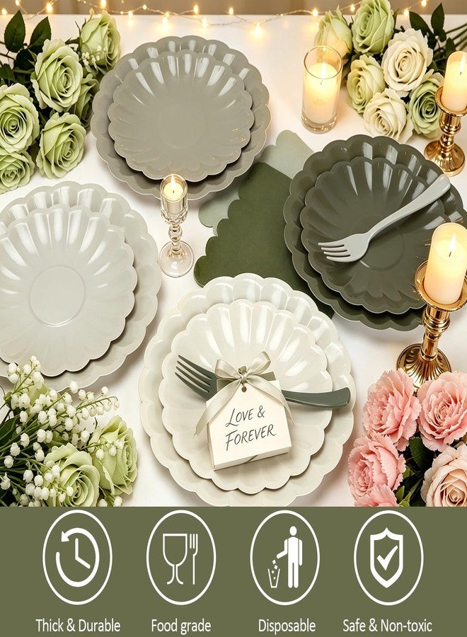CENLBJ 128Pcs Sage Green Paper Plates and Napkins Party Supplies Serve 32 Guests Include Gradient Scalloped Plate 9",Dessert Plate 7,Napkins Plastic Forks for Birthday Wedding Bridal Baby Shower Decorations - Image 5