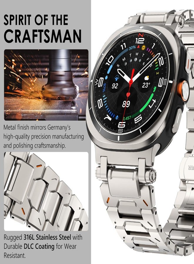WINGLE Stainless Steel Band for Galaxy Watch Ultra Bands 47mm 2025/2024 Men Rugged Durable Armor Metal Band Classy Casual Business Samsung Galaxy Watch Ultra Bands Butterfly Folding Clasp, Titanium - Image 3