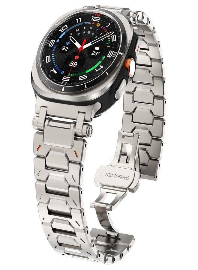 WINGLE Stainless Steel Band for Galaxy Watch Ultra Bands 47mm 2025/2024 Men Rugged Durable Armor Metal Band Classy Casual Business Samsung Galaxy Watch Ultra Bands Butterfly Folding Clasp, Titanium - Image 1
