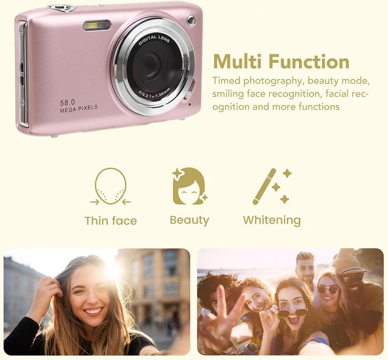Zunate 16X Zoom Digital Camera, 58MP 4K HD 2.88 Inch Screen Fixed Macro Timed Photography Video Camera, Supports Timer Beauty Mode, Smile Recognition, for Night Time, Sports, - Image 3