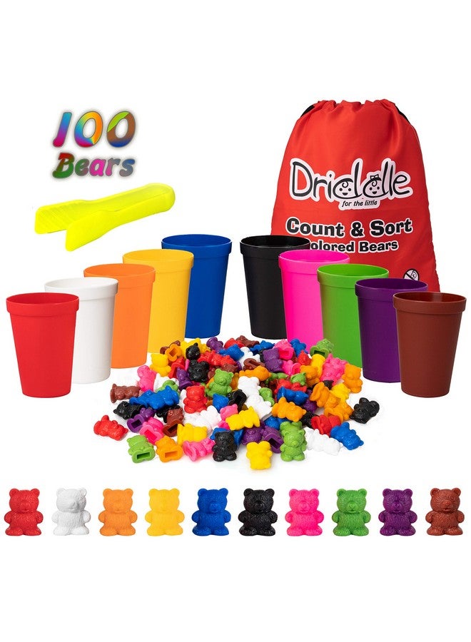Driddle Colorful Counting Bears with Matching Cups - 100 Bears - Sort, Count & Color Recognition Learning Toy for Toddler & Kids - Montessori Education - Preschool Game - Image 1