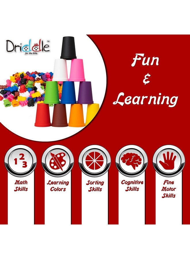 Driddle Colorful Counting Bears with Matching Cups - 100 Bears - Sort, Count & Color Recognition Learning Toy for Toddler & Kids - Montessori Education - Preschool Game - Image 2