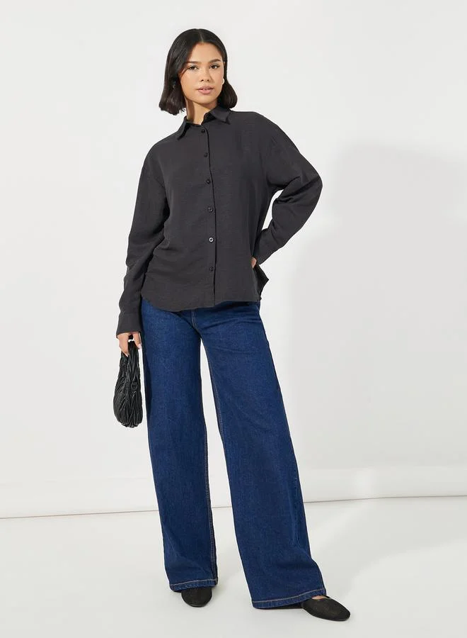 Styli Textured Shirt with Long Sleeves
