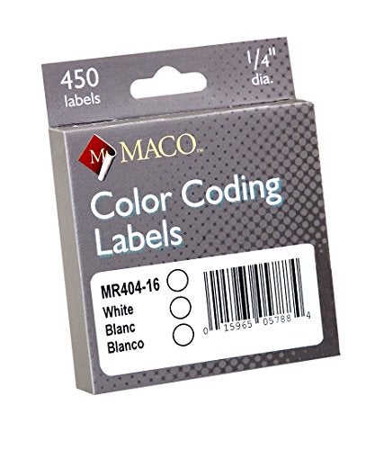 MACO White Round Color Coding Labels, 1/4 Inches in Diameter, 450 Per Dispenser Box (MR404-16) - Image 5